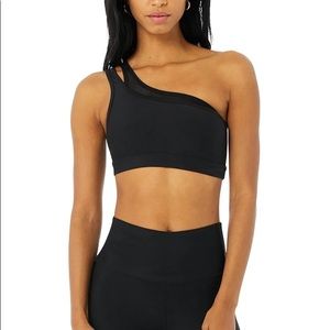 Alo Yoga Womens Airlift Black No Padding One Shoulder Sports Bra Athletic NWT